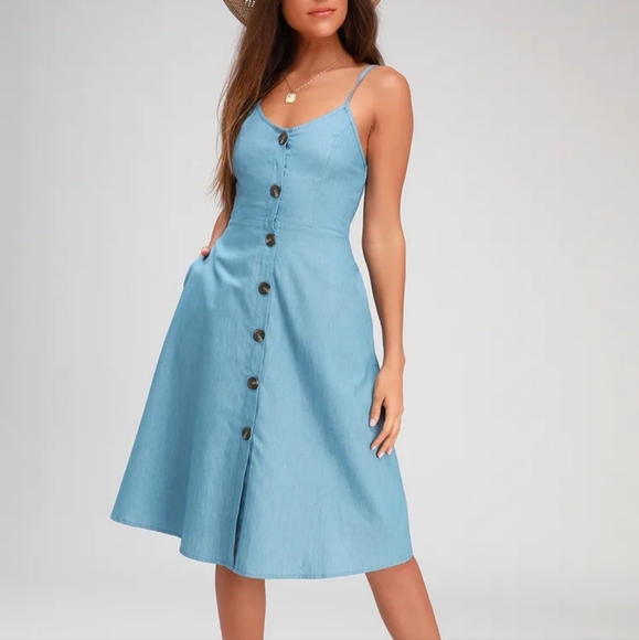 Lulu's Dresses Lulus Day At The Park Light Blue Chambray